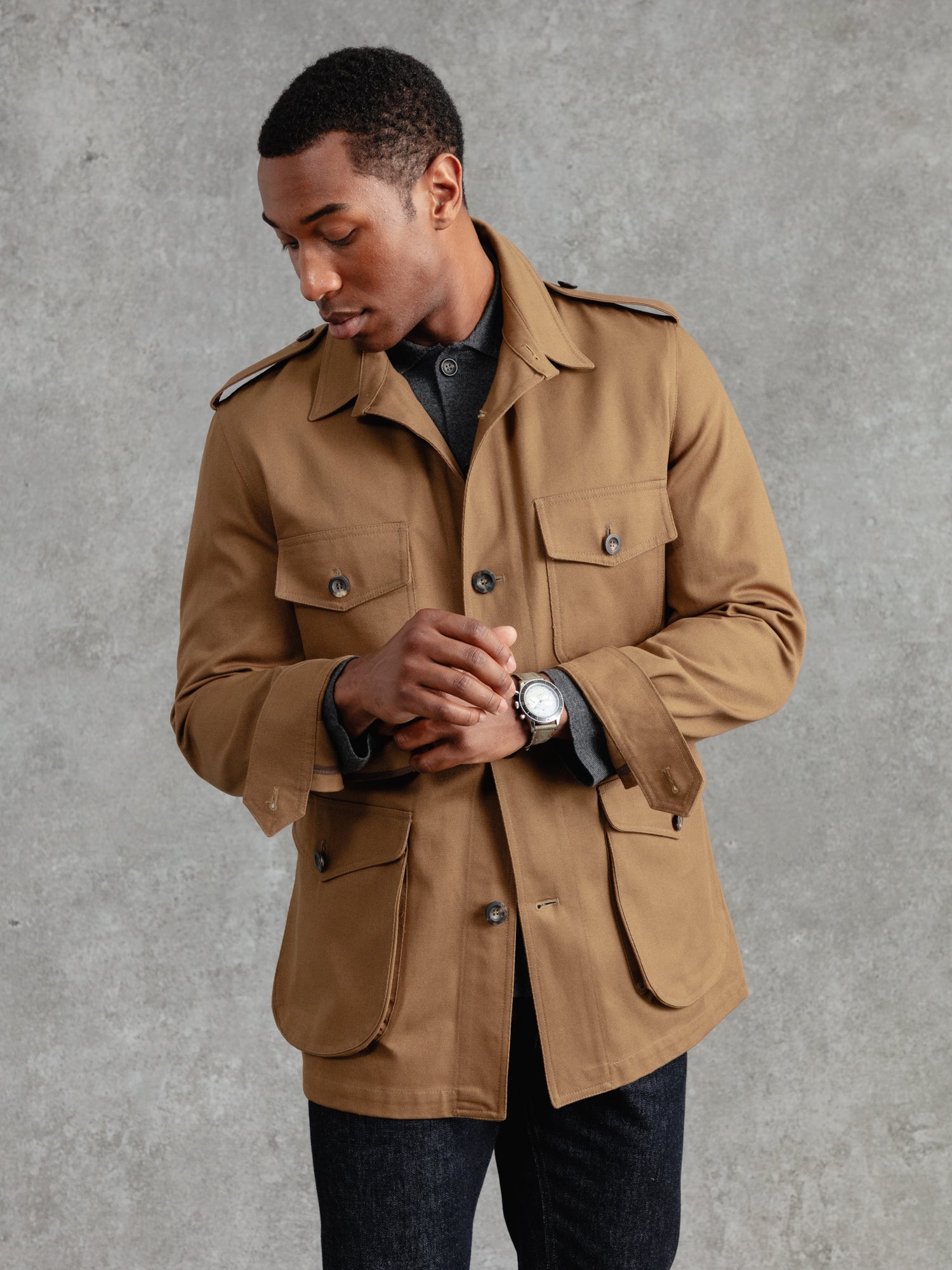 Belted safari jacket best sale