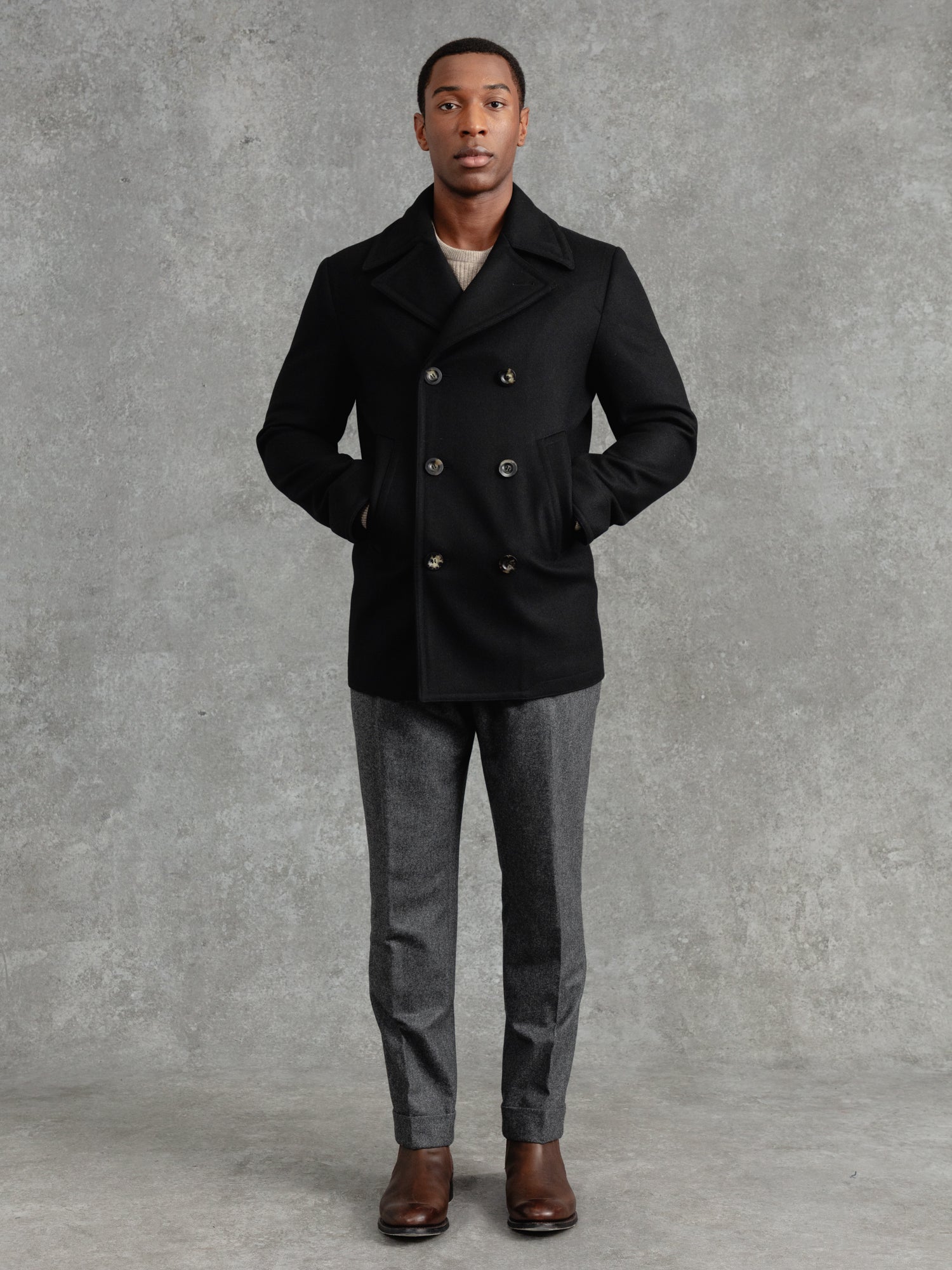 Buy New York Industrie Black 100% Wool Italian Peacoat Size M/L